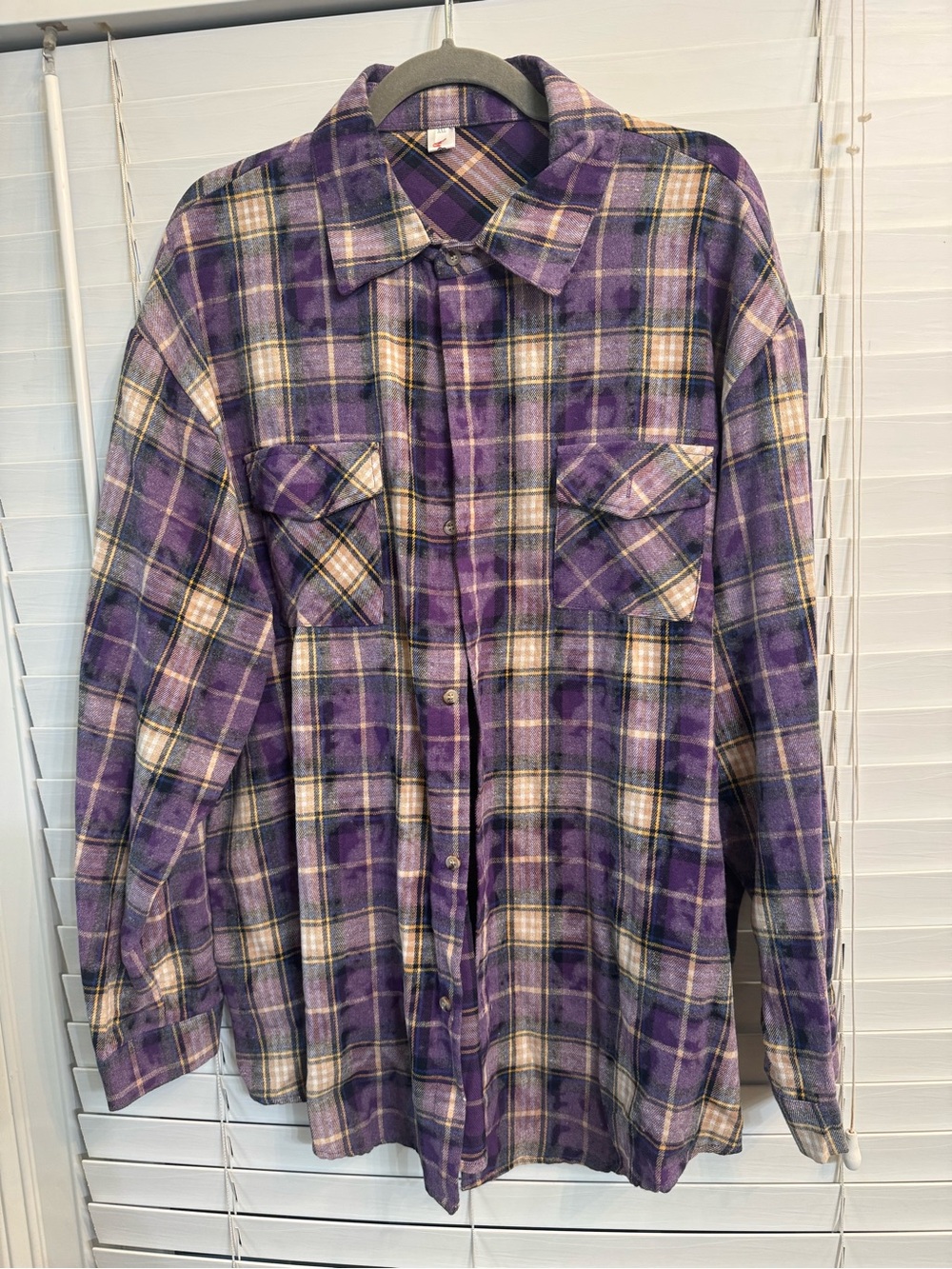 Purple Plaid Flannel Shirt - Classic Long Sleeve Button-Up